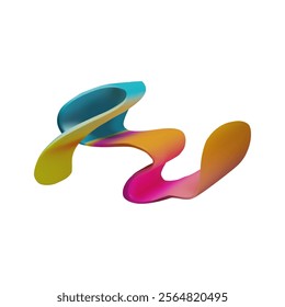 Abstract curve ribbon vector illustration. Multicolored gradient swirl tape icon. Realistic volume wave shape. Dynamic rainbow design element. Smooth twist texture