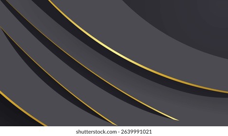 Abstract curve shape black and gold lines luxury background