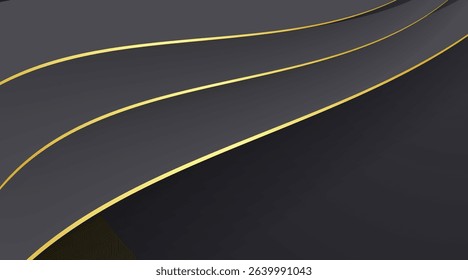 Abstract curve shape black and gold lines luxury background