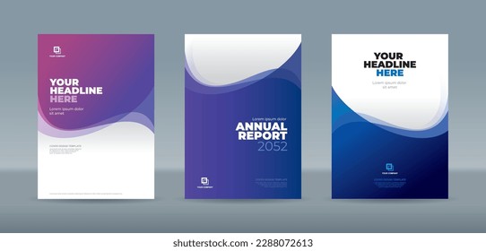 Abstract curve shape on blue purple and white color background - A4 size book cover template for annual report, magazine, booklet, proposal, portfolio, brochure, poster - Shutterstock ID 2288072613