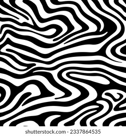 Abstract curve shape seamless pattern. Monochrome zebra skin wallpaper. Dynamic wave surface ornament. Creative lines tile. Design for fabric , textile print, surface, wrapping, cover.