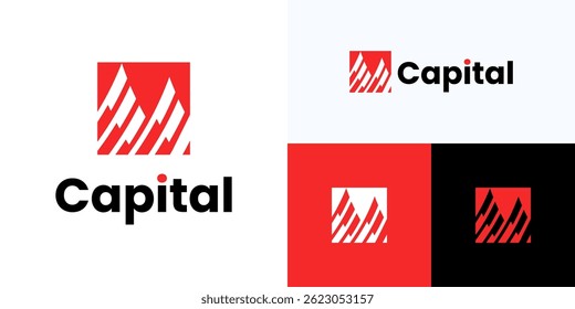 Curva Abstractas cuadrada pico logotipo icono de diseño Ilustración vectorial Plantilla editable, moderno signo de capital para el inversor o resolución de pago de espacio, sostenibilidad Contabilidad de la industria y financiera