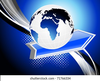 abstract curve stripes, dotted background with arrow, globe
