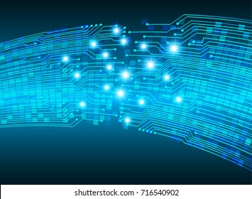 abstract curve wave blue cyber high tech circuit board vector, rotate spiral