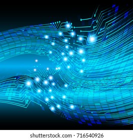 abstract curve wave blue cyber high tech circuit board vector, rotate spiral