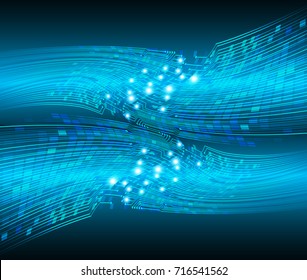 abstract curve wave blue cyber high tech circuit board vector, rotate spiral