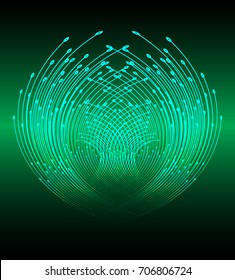 abstract curve wave green cyber high tech circuit board, rotate spiral