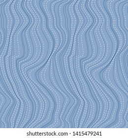 Abstract curve wavy lines seamless pattern. Water blue elegant repeatable motif for textile, fabric, wrapping paper, surface design. Soft smooth rapport. 