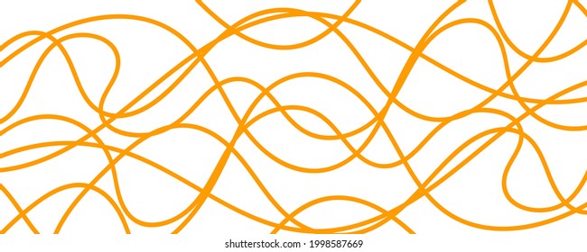 Abstract curve yellow pasta on white background. Hand drawn banner with noodles