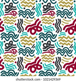 abstract curve and zig zag line colorful seamless pattern illustration vector isolated in white background