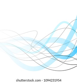 Abstract curved black and blue lines on white