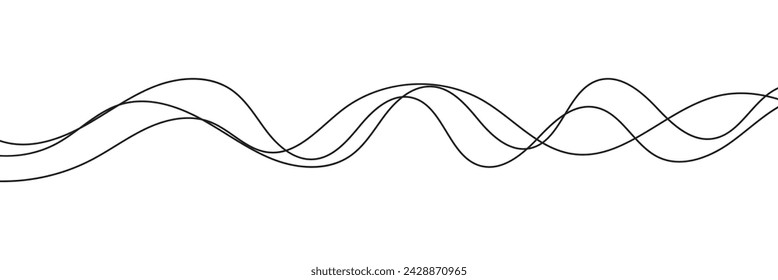Abstract curved black long lines on white background. vector