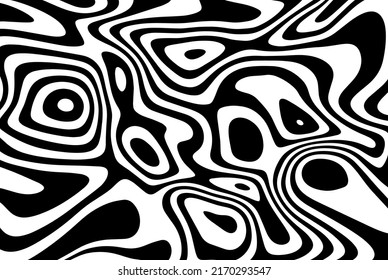 Resumen de líneas de ilusión óptica en blanco y negro curvadas.Fondo de cobertura abstracto vectorial.