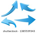 Abstract Curved Blue Arrows Vector Set Isolated on White Background. 3D Arrow Shapes Collection.