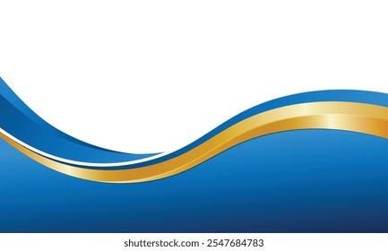 Abstract curved blue and gold geometric lines modern business background