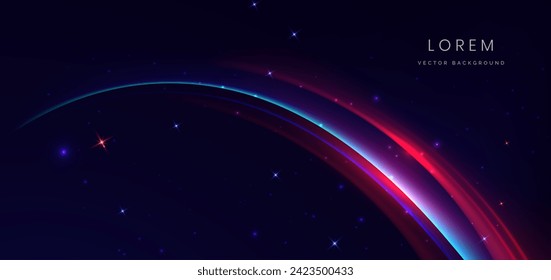 Abstract curved blue and red shape on dark blue background with lighting effect and copy space for text. Elegant design style. Vector illustration