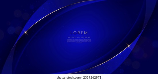 Abstract curved blue shape on dark blue background with lighting effect and copy space for text. Luxury design style. Vector illustration