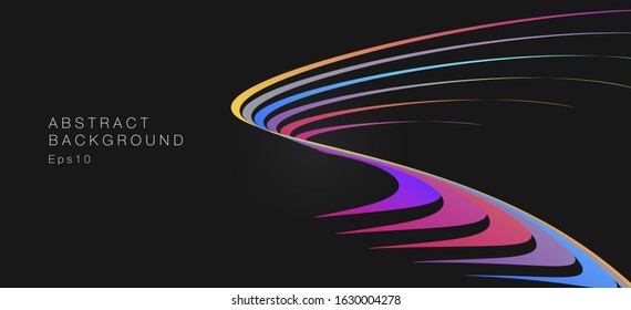 abstract curved colourful wave dynamic composition, bright on darck background
