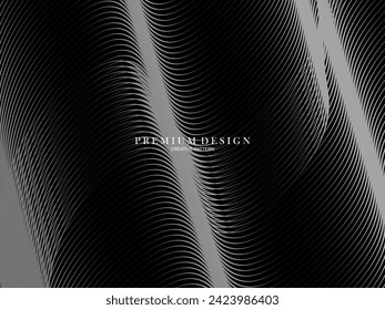  Resumen curvo diagonal rayado fondo negro. Vector inclinado curvo, trama de líneas onduladas. Nuevo estilo para el diseño de negocios con colores oscuros.