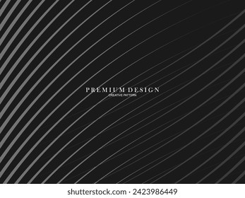  Abstrakter gebogener, diagonaler, gestreifter schwarzer Hintergrund. Vektorgeschraubte gewölbte, wehende Linienmuster. Neuer Stil für Business Design mit dunklen Farben.
