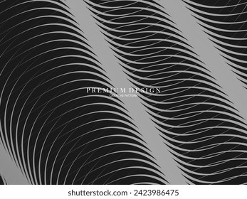  Resumen curvo diagonal rayado fondo negro. Vector inclinado curvo, trama de líneas onduladas. Nuevo estilo para el diseño de negocios con colores oscuros.