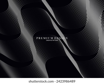  Resumen curvo diagonal rayado fondo negro. Vector inclinado curvo, trama de líneas onduladas. Nuevo estilo para el diseño de negocios con colores oscuros.