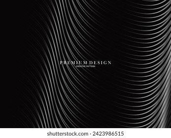  Resumen curvo diagonal rayado fondo negro. Vector inclinado curvo, trama de líneas onduladas. Nuevo estilo para el diseño de negocios con colores oscuros.