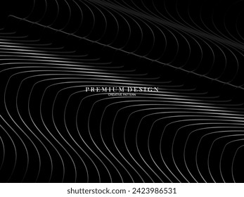  Abstract curved Diagonal Striped black Background. Vector slanted curved, waving lines pattern. New style for business design with dark colors.
