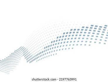 Abstract curved dotted line by squares with halftone effect. Vector graphic pattern