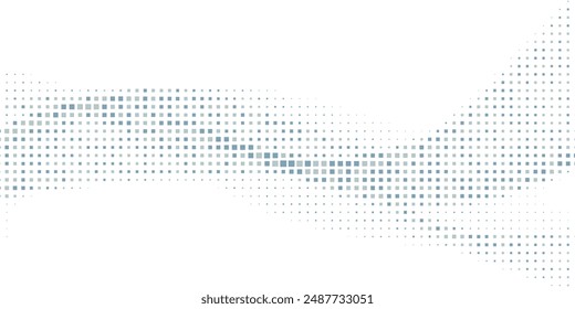 Abstract curved dotted line by squares with halftone effect. Vector graphic pattern