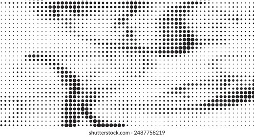Abstract curved dotted surface with halftone effect by blue and turquoise small squares. Vector graphic pattern