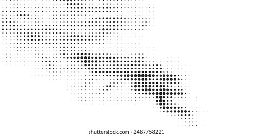 Abstract curved dotted surface with halftone effect by blue and turquoise small squares. Vector graphic pattern
