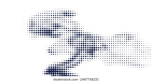 Abstract curved dotted surface with halftone effect by blue and turquoise small squares. Vector graphic pattern