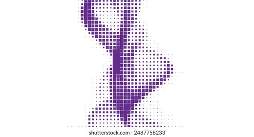Abstract curved dotted surface with halftone effect by blue and turquoise small squares. Vector graphic pattern