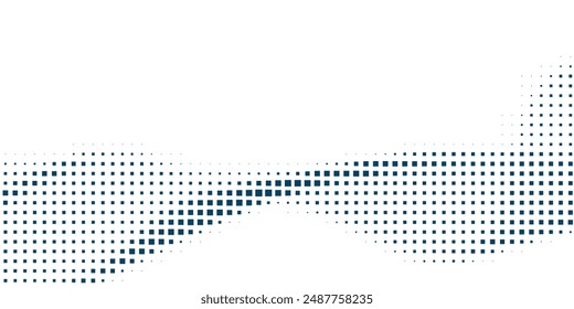 Abstract curved dotted surface with halftone effect by blue and turquoise small squares. Vector graphic pattern