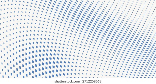 Abstractas superficie de puntos curvados con efecto semitono por cuadrados Pequeños azul y turquesa. Patrón gráfico de Vector