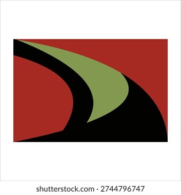 Abstract Curved Geometric Background with Red, Black and Olive Green Shapes