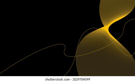 Abstract curved gold lines. Vector dark background