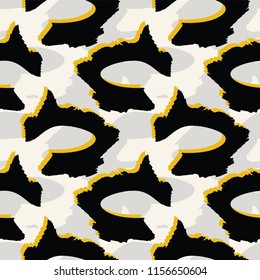 Abstract Curved Graphic Shape Vector Pattern Background Seamless, Drawn Geometric Illustration for Trendy Home Decor, Beach Apparel Gift Wrap, Fashion Prints, Retro Stationery, Bold Black Yellow Trend