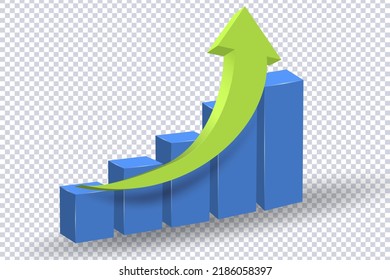 Abstract Curved Green Arrow. Market movements creative concept charts, infographics. Green curve arrow of trend on transparent. Trading stock news impulses. Realistic 3d vector design