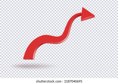 Abstract Curved Green Arrow. Market movements creative concept charts, infographics. Green curve arrow of trend on transparent. Trading stock news impulses. Realistic 3d vector design