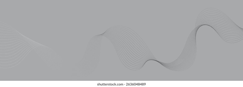 Fondo de líneas onduladas grises curvas abstractas. Onda gris ondulada, onda de sonido de frecuencia, líneas de curva trenzadas con efecto de mezcla. Ilustración vectorial.