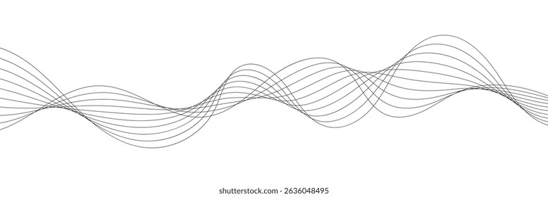 abstract Curved grey wavy lines background. Undulate Grey Wave Swirl, frequency sound wave, twisted curve lines with blend effect. Vector illustration.