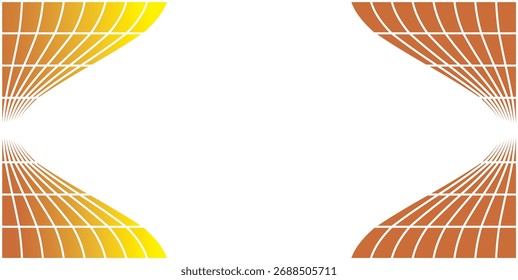 Fundo de onda de grade curvo abstrato em tons de gradiente laranja e amarelo, design de padrão geométrico dinâmico, tecnologia futurista moderna modelo de conceito de movimento com espaço no centro branco para texto