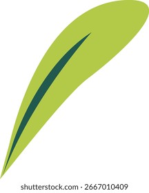 Ilustração de folha curvada abstrata em verde suave, design botânico ecológico que representa crescimento, simplicidade, frescura, natureza orgânica e meio ambiente.