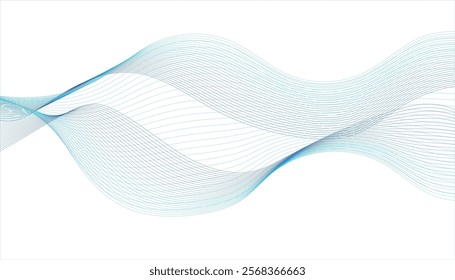 Abstract curved line for banner design and frequency sound wave line. Abstract blue and purple wave flowing on white background.	