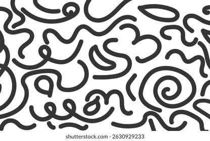 Abstract Curved Line Composition. Wavy black and white Ribbon Lines Abstract Art. Curvy Line Pattern Abstract Flow Shapes