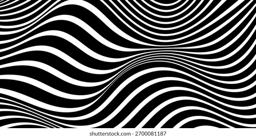 Abstractas fondo de patrón de línea curva, rayas de línea de perspectiva con efecto dimensional 3D aislado en blanco.