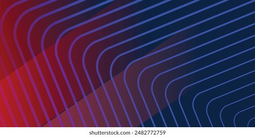 Abstract curved lines and bars. The background is a combination of dark blue and maroon. Modern line curve abstract presentation background. 