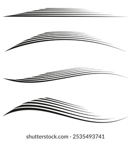 Abstract curved lines. Dynamic flowing shapes. Vector graphic elements. Minimalist black design.